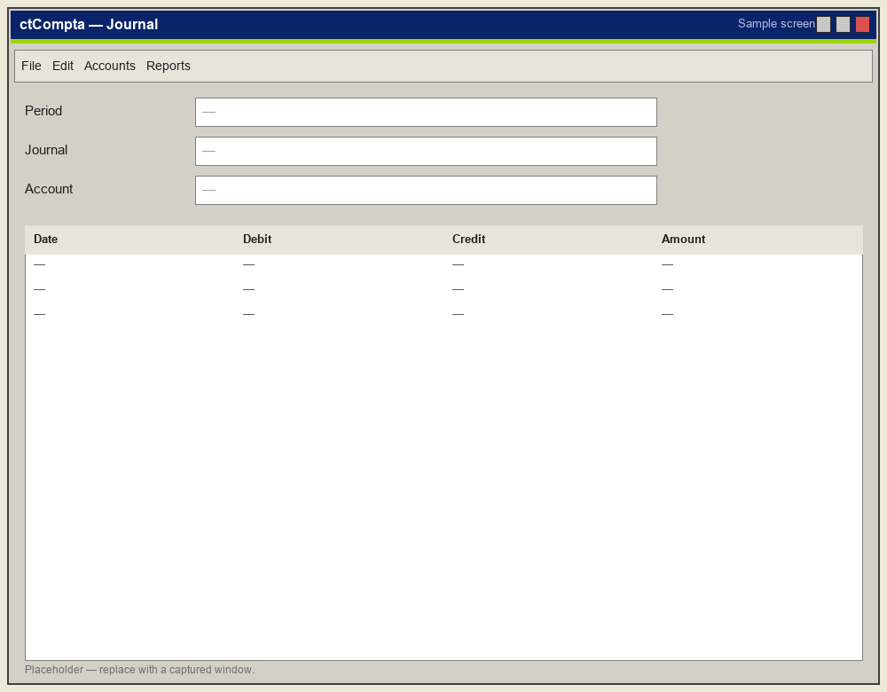 Sample ctCompta window: a journal.